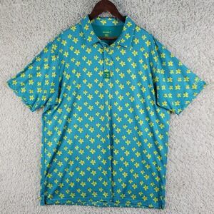 Bogey Bros Golf Polo Shirt Men's XXL Teal Yellow Floral Geometric Short Sleeve